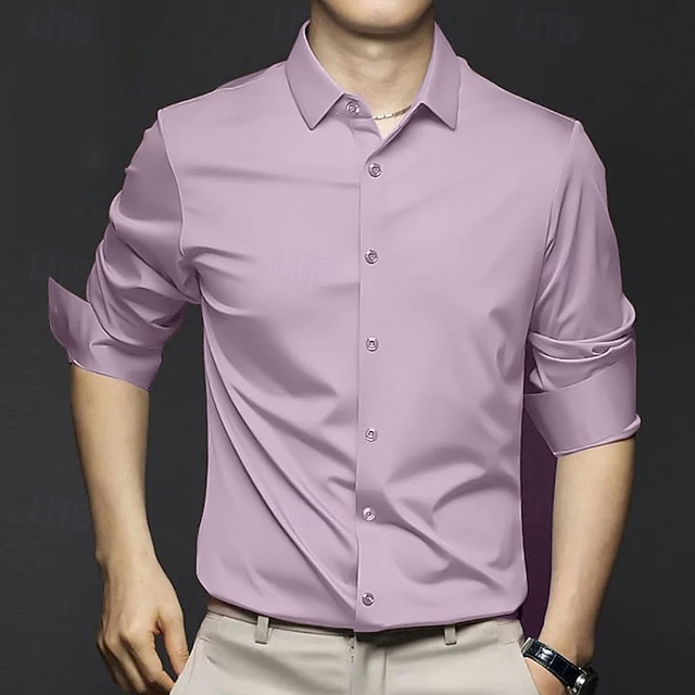  Per uomo Camicie Camicia non stirabile Tinta unita / tinta unita Matrimonio Per uscire Nero Bianco Rosa Arancione Manica lunga Collo ripiegabile Primavera Autunno Abbigliamento
