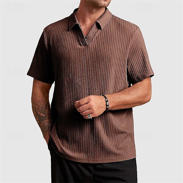  Herr Golftröja Golf pikétröjor Arbete Ledigt Kavajslag Kortärmad Grundläggande Modern Slät Jacquard Sommar Normal Svart Vit Rosa Blå Purpur Kaki Golftröja