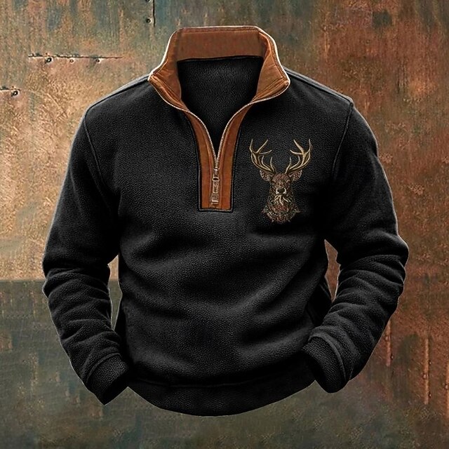 Men's Sweatshirt Quarter Zip Sweatshirt Black Gray Half Zip Color Block Reindeer Half Zip Print Sports & Outdoor Daily Holiday Vintage Streetwear Casual Fall & Winter Clothing Apparel Hoodies3