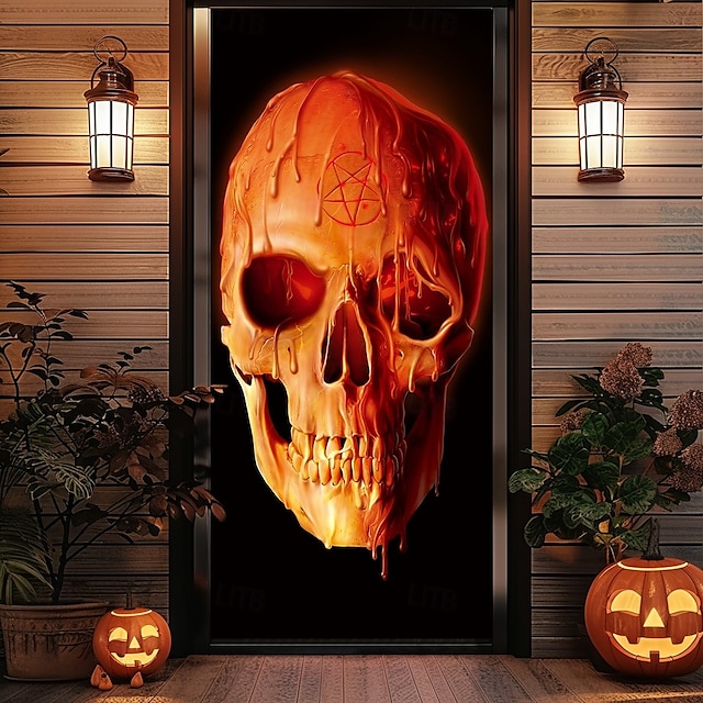  Vax Skalle av Vincent Hie Halloween Dörr Täcker Dörr Tapestry Dörr Gardin Dekoration Bakgrund Dörr Banner för Framsidan Gård Helg Fest Inomhus Utomhus Dekorationsförsörjning