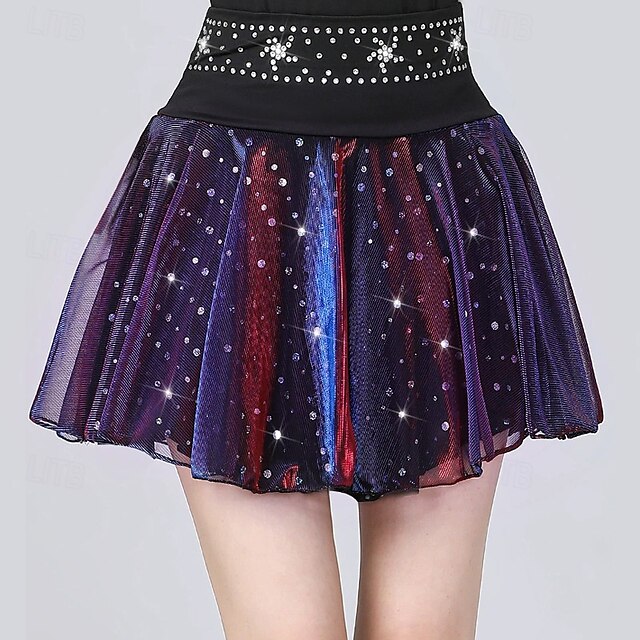  Latinamerikansk dans Kjolar Tvinning Kristall / Strass Stenar Tyll Dam Prestanda Träning Hög Polyester