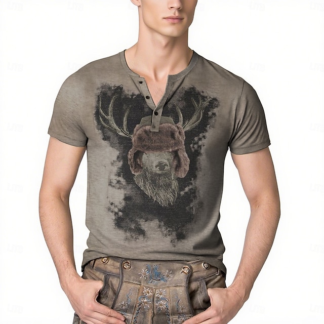  Oktoberfest Veado Combinação de camisetas Lederhosen Camisa Henley Bávaro Munique Alemão Arte Gráfica Para Homens Adulto Carnaval Cerveja Oktoberfest Impressão 3D Festa