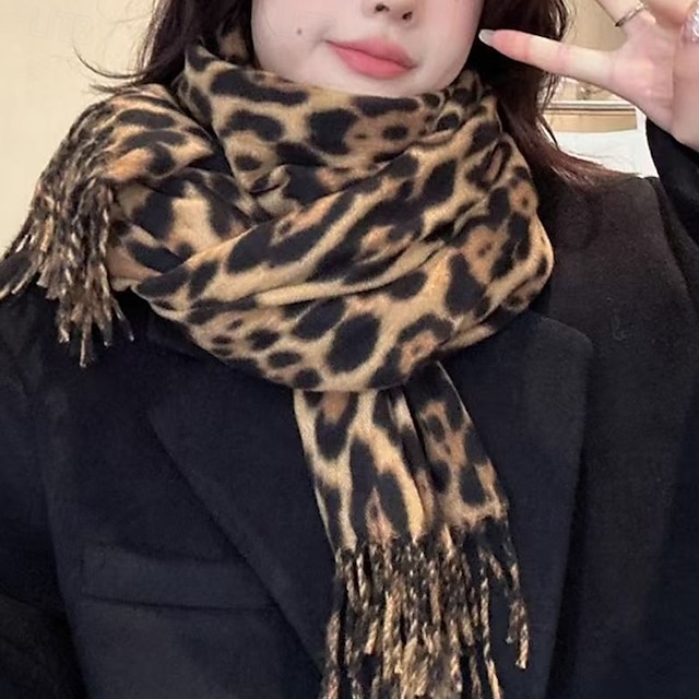  Damen Rechteckiger Schal Straße Täglich Date Gris Beige Schal Leopard