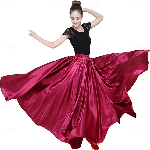  Jupes de danse pour femmes, jupe longue en satin, longueur cheville, longue, brillante, pour costume de fête, danse du ventre