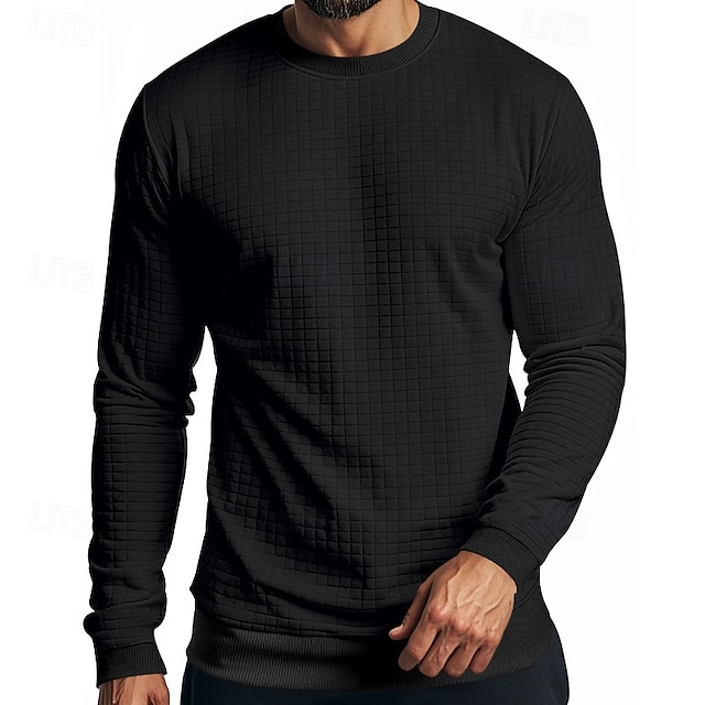  Per uomo Maglietta Maglietta a Maglia Waffle Camicia a Maniche Lunghe Manica Lunga Girocollo Primavera Autunno Semplice Moda Designer Essenziale Jacquard Vacanza Streetwear Uscire Nero Bianco Grigio