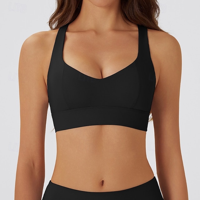  Women's Workout Tank Tops Sports Bra Underwear Medium Support Breathable Wireless Padded Solid / Plain Color Sport Activewear Black Blue Gym Fitness Yoga