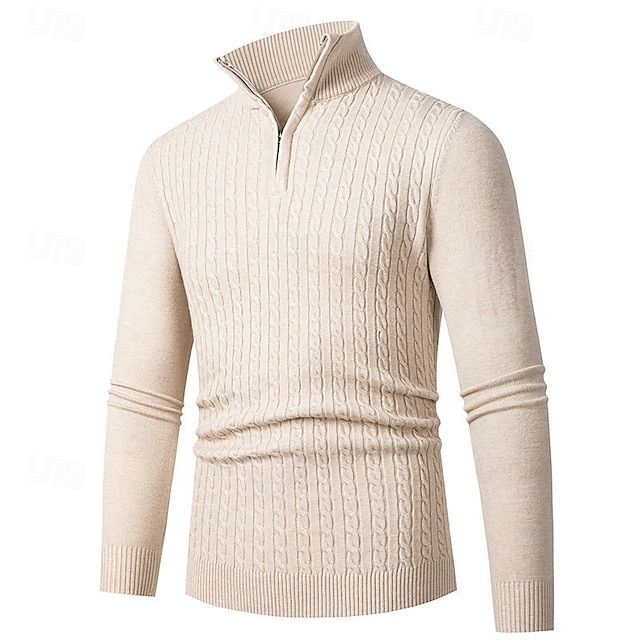 Herren Pullover Pullover mit Viertelreißverschluss Strickpullover Zopfmuster Stricken Normale Oberteile Gestrickt Einfach Viertelreißverschluss Mode Lässig Urlaub Alltagskleidung Bekleidung Herbst