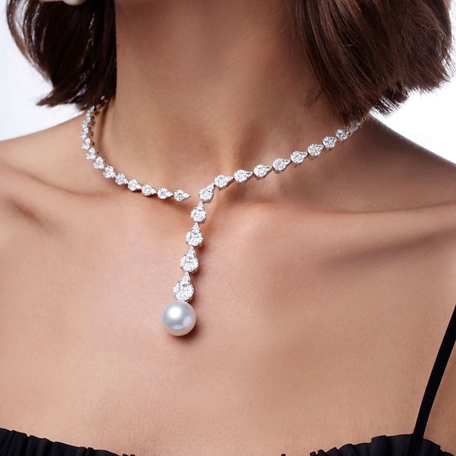  Choker Halskjede Perle Rhinstener Dame Elegant Luksus dusk Dusk Bryllup Dråper Halskjeder Til Bryllup Fest Bursdag