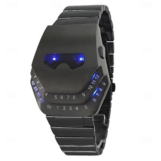  メンズ LED ウォッチ ブラック ステンレススチール バンド 長さ クォーツムーブメント デイリー 防水 LED スクリーン スネークデザイン LED ウォッチ