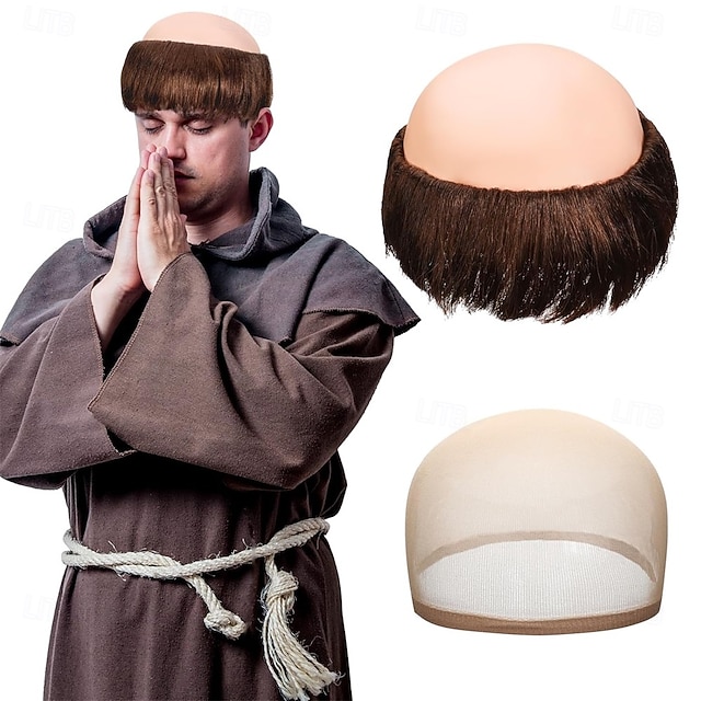  Halloweenperuk för män, skallig peruk, brun, för vuxna, cosplay-dräkter, kort karaktär, festkläder, tillbehör