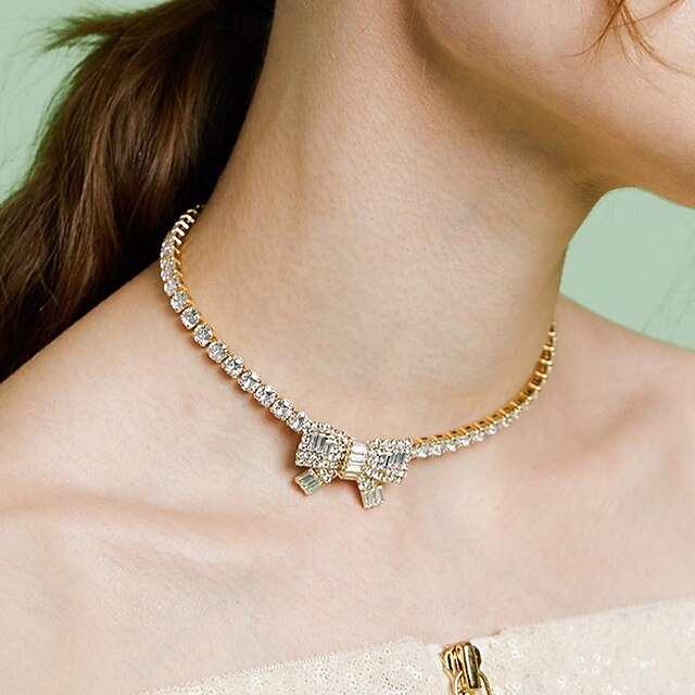 Choker Necklace Rhinestones Women's Fashion Personalized Artistic Tassel Fringe Bowknot Wedding Circle Necklace For Wedding Party Daily4