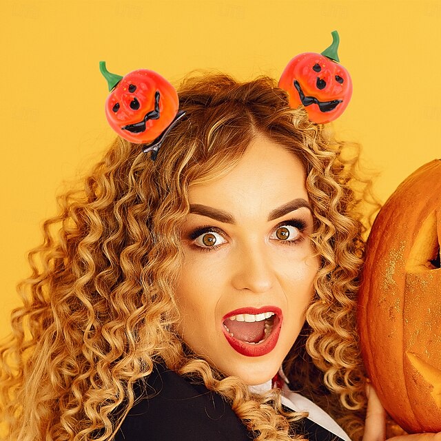  קליפס לשיער דלעת ליל כל הקדושים, כיסוי ראש דלעת מחייכת יצירתי, קליפס צד חמוד למסיבה ותחפושת