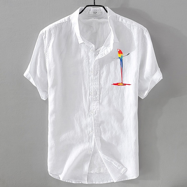  Hombre Camisa Camisa de lino Camisa de verano Camisa de playa Abotonar la camisa Pájaro Vacaciones Casual Negro Blanco Rosa Azul Piscina Manga Corta Cuello Vuelto Verano Ropa