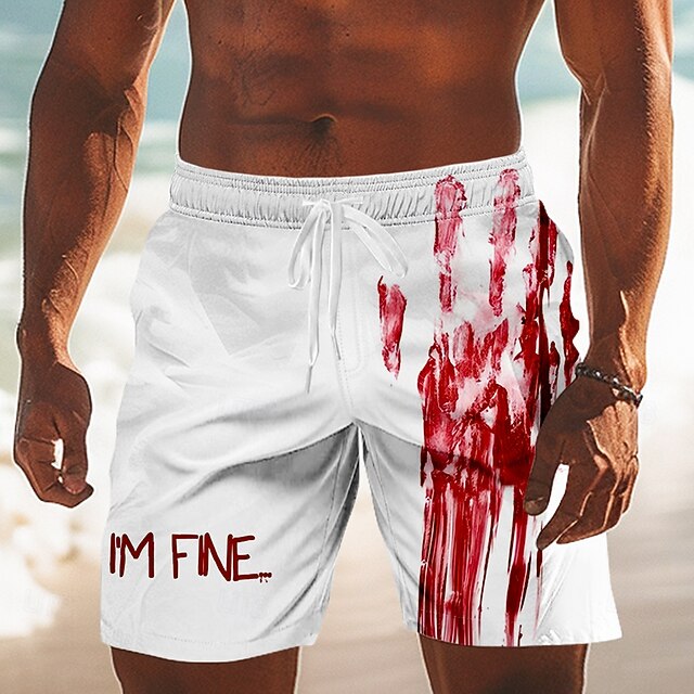Men's Blood Splatter Blood stains Swim Trunks Swim Shorts Board Shorts Mid Waist Dark Gothic Style Holiday Side Pockets Mesh Lining Elastic Drawstring Waist Designer Clothing Apparel4
