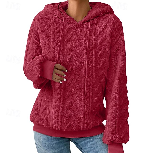 Women's Pullover Hoodie Sweatshirt Hoodies Plain Casual Long Sleeve Hooded Regular Tops Street Holiday Going out Red Purple Khaki Fall Winter4
