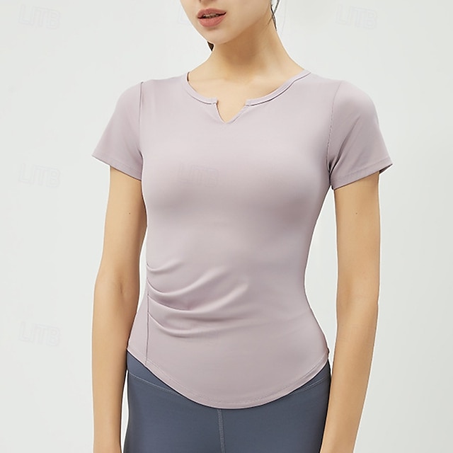  Dam Yoga-t-shirt Lättkläder Andningsfunktion Vadderad Kortärmad sporter Ensfärgat Överdelar För Pilates Löpning Yoga Sportkläder