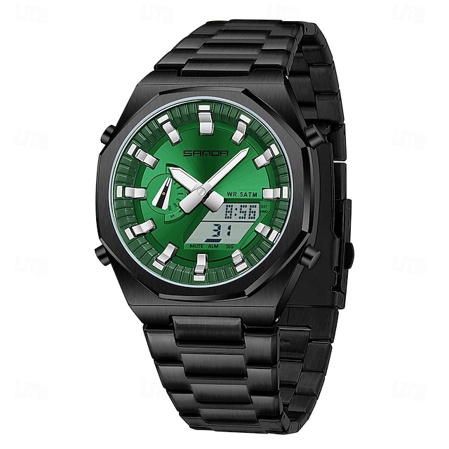  SANDA Mujer Hombre Reloj Digital Esfera Grande Al Aire Libre Deportes Moda Luminoso Calendario Fecha Semana Cronógrafo Correa de acero inoxidable Reloj
