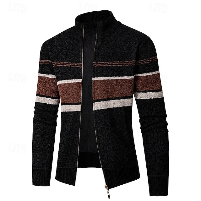 Herre Cardigan Genser Beskjærte genser Glidelås genser Strikket genser Riflet Strikke Vanlige topper Lapper Lomme Fargeblokk Høy krage Mote Klassisk Feriereise Dagligdagstøy Klær Høst Vinter karamell