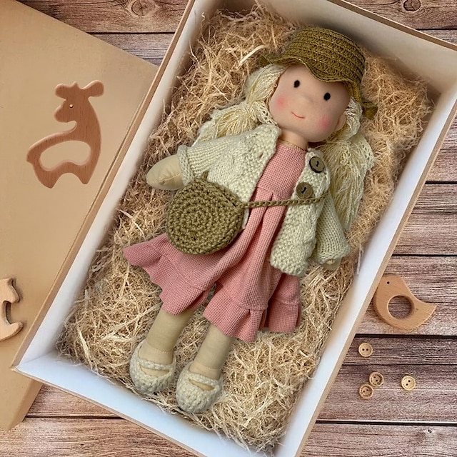  Bambola Waldorf fatta a mano per bambina con set di vestiti - bambola di peluche morbida da 11,8 pollici per bambini piccoli, regalo di Natale ideale per bambini