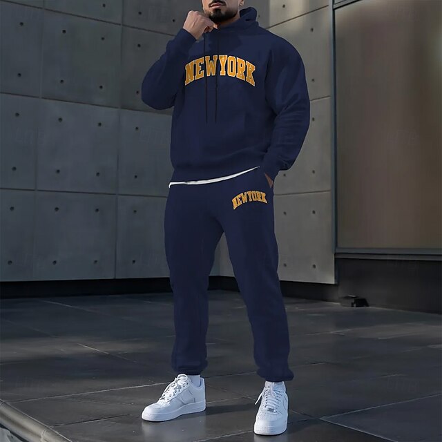  Hombre Texto / Número 2 piezas Conjuntos de sudaderas 3D Chándal Sudadera con capucha Manga Larga Pantalones largos Con Capucha Ropa deportiva Casual / Diario Ropa Deportiva Impresión 3D Primavera