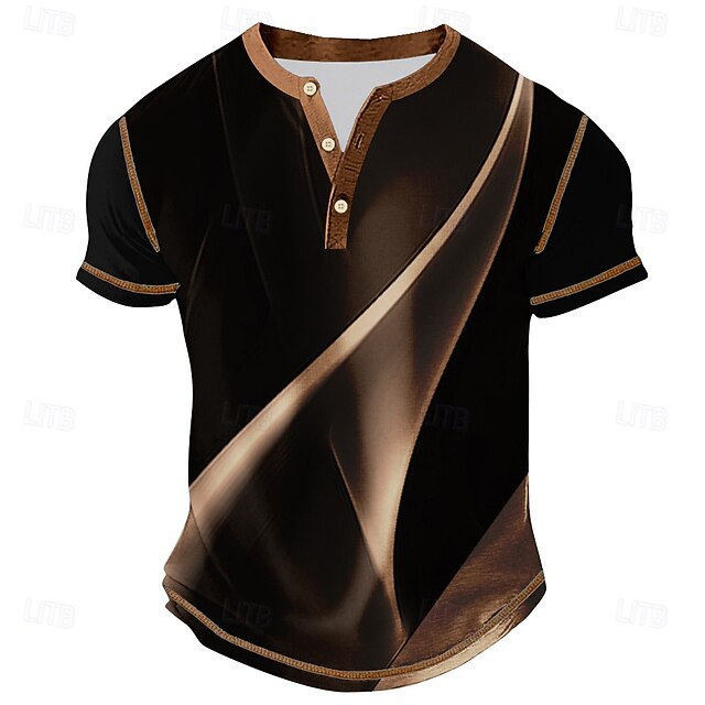Men's Color Block Abstract Henley Shirt Tee Short Sleeve Vintage Fashion Designer Outdoor Casual Daily Spring &  Fall All Seasons Dark Brown Henley Henley T-Shirt4