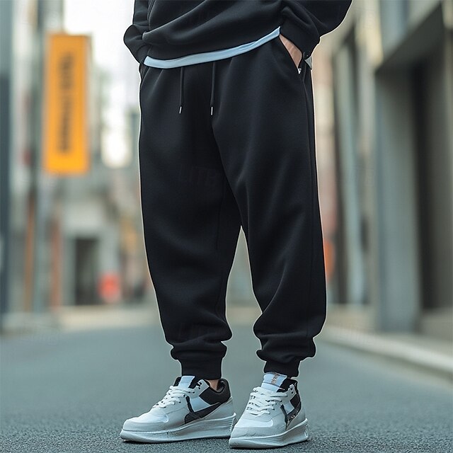 Men's Athletic Pants Fleece Pants Sweatpants Joggers Trousers Pocket Elastic Waist Drawstring Plain Comfort Full Length Outdoor Daily Going out Fashion Streetwear Black4