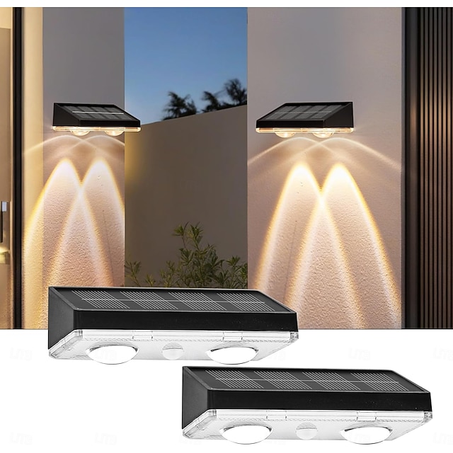  Solcellsvägglampor Solcellsstaketlampor Solcellsdrivna utomhusvattentäta LED-färgskiftande solcellsdrivna altanlampor för bakgård, vägg, steg, uteplats, räcke, pool, veranda (3 lägen/RGB-lägen)