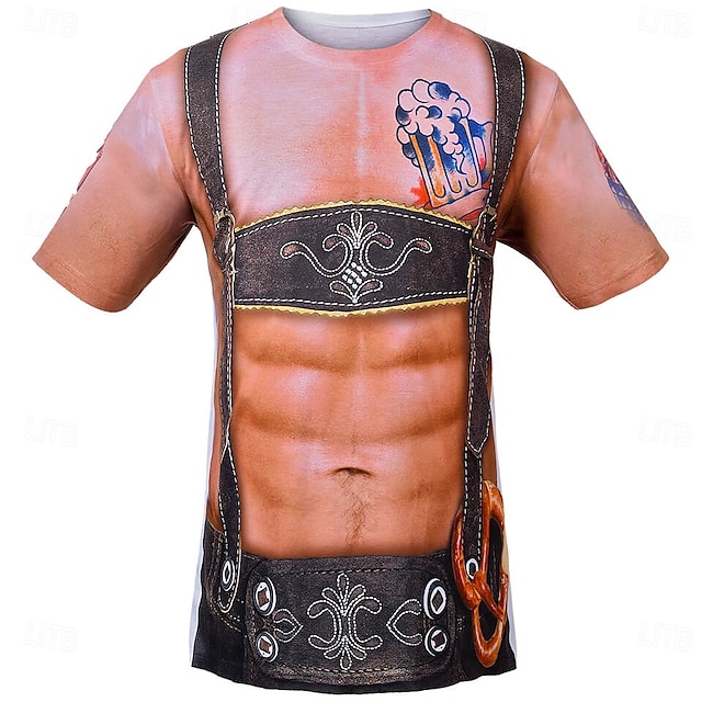  Októberi fesztivál Lederhosen nyomtatás Póló bajor München Német Grafikus Kompatibilitás Férfi Felnőttek Farsang Októberi fesztivál 3D nyomtatás Parti Alkalmi / Napi