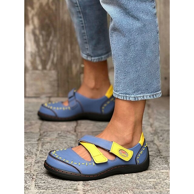  Pantofi Mary Jane casual din piele naturală, lucrați manual pentru femei – stil vintage confortabil cu cusături contrastante, ideali pentru purtare zilnică, cumpărături și plimbări în aer liber