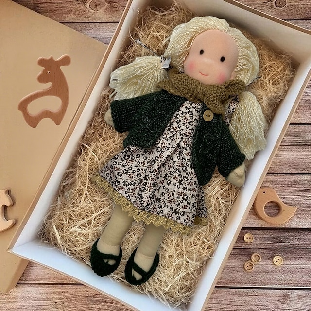  Boneca Waldorf feita à mão para bebês meninas com conjuntos de roupas - boneca de pelúcia macia de 11,8 polegadas para crianças pequenas, presente de Natal ideal para crianças