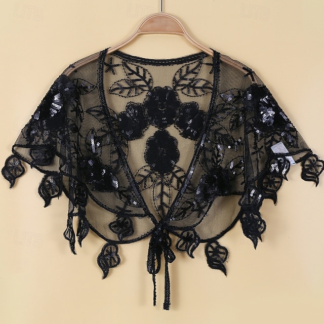  Dame Wrap Elegant Solbeskyttelse Korte Ærmer Blonde Bryllup Wraps Med Pailletter Til Bryllup Sommer