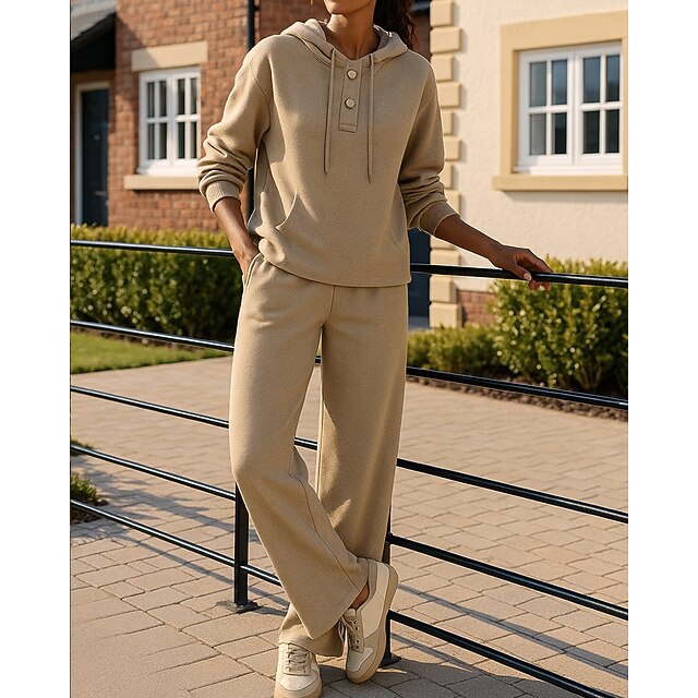 Women's Sweatsuit Leisure Suit Drawstring Hooded Solid Colored Clothing Suit Spring Apricot Casual Sun Protection Lightweight Long Sleeve Sport Activewear Micro-elastic Regular Fit4