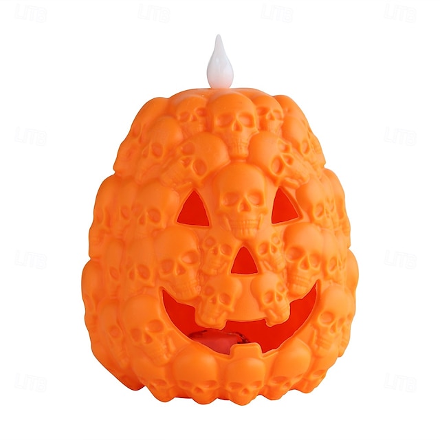  1 Pc Halloween Skeleton Pumpkin LED Electronic Candlelight Indoor and Outdoor Party Atmosphere Nightlight Colorful Dimming