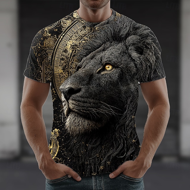  Herren Löwe 3D T Shirt Kurzarm T-Shirt 3D-Druck Rundhalsausschnitt Hemd Übertrieben Designer Party Straße Lässig Gelb Rote Purpur Sommer Frühling Ganzjahres Bekleidung S M L XL XXL XXXL