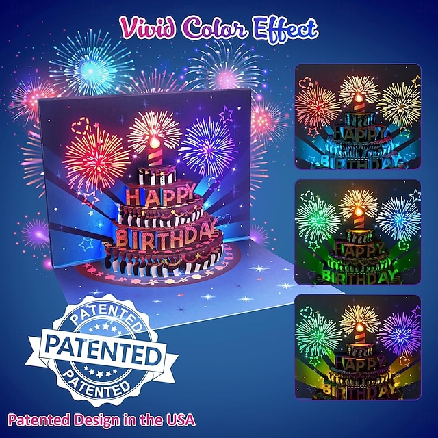 Birthday Cards 3D Pop Up Fireworks Greeting Cards, Musical & LED Lights ...