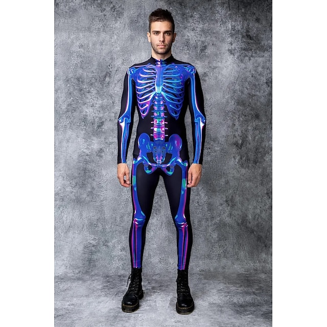  Halloweenský kostým s lebkou a kostlivcem, skupinové kostýmy pro páry, celotělový kombinéza, strašidelný kostým pro pány, ženy, chlapce, děti, dospělé, představení, párty, klub, halloween, karneval,