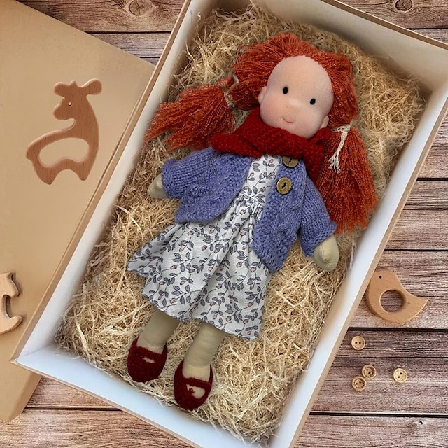  Boneca Waldorf feita à mão para bebês meninas com conjuntos de roupas - boneca de pelúcia macia de 11,8 polegadas para crianças pequenas, presente de Natal ideal para crianças