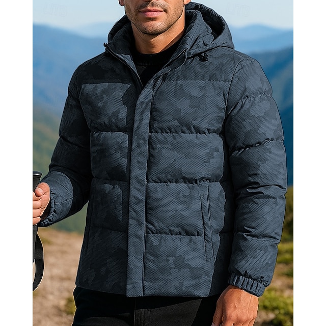  Herre Pufferjakke Udendørs Termisk Varm Vandretøj Vandretøj Vinter Efterår Toppe Camping / Vandring / Grotteudforskning Løb Printer Sort Blå Grå