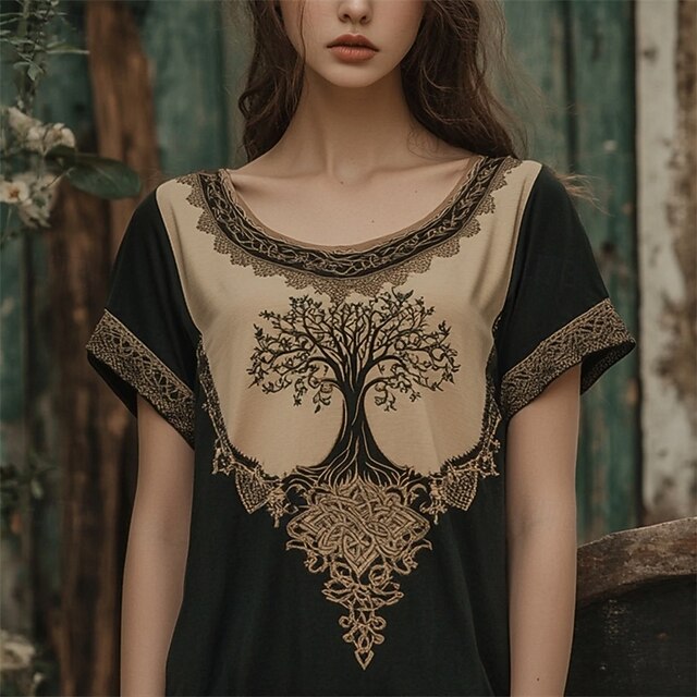 Women's T Shirt Tee Top Plants Fashion Hawaiian Modern Short Sleeve Crew Neck Regular Tops Daily Going out Print Khaki Summer4