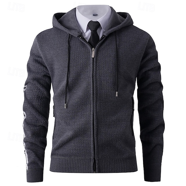  Homens Suéter Vestido Suéter Sueter Cardigan Suéter com zíper Suéter de malha Estriado Tricotar Tops regulares Tricotado Estriado Tecido Com Capuz Moda Xales Casual Roupa Diária Roupa Outono Inverno