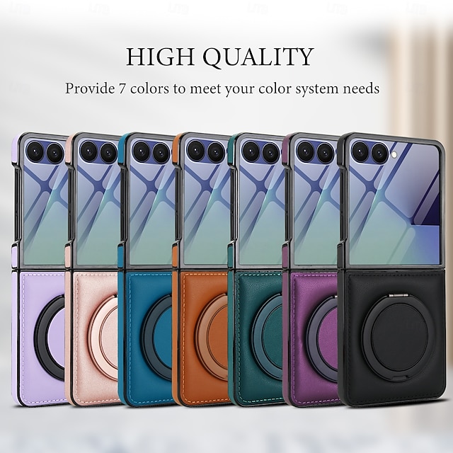  téléphone Coque Pour Samsung Galaxy Z Flip 7 Z Flip 6 Z Flip 5 Z Flip 4 Z Flip 3 Coque Arrière Supporte la Charge Sans Fil Support Antichoc Rétro TPU faux cuir