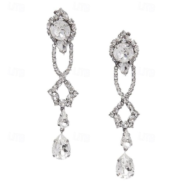 Women's Drop Earrings Clip on Earring Long Drop Precious Elegant Fashion Imitation Diamond Earrings Jewelry Silver For Wedding Party Daily 1 Pair4