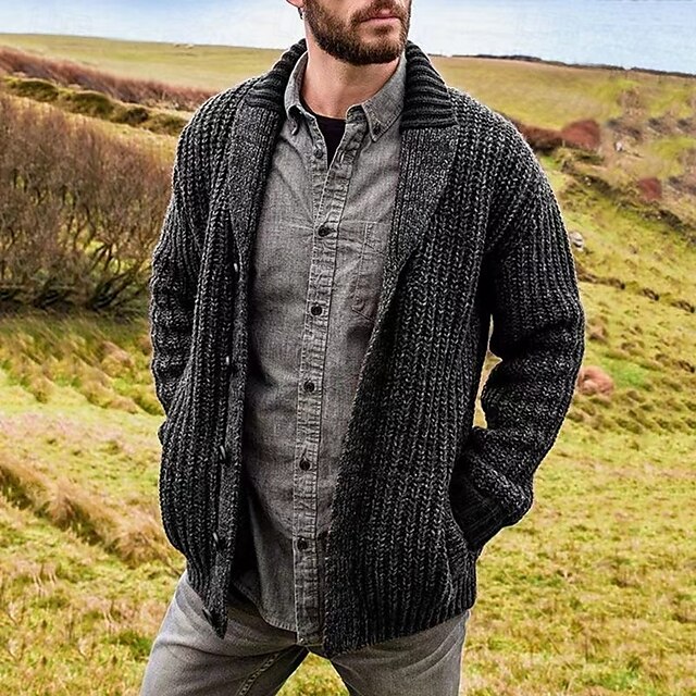  Per uomo Felpa Cardigan A Coste Maglia Top Regolari Cardigan con Bottoni Semplice Collo a scialle Vacanza Moda Casuale Abbigliamento quotidiano Abbigliamento Primavera & Autunno Marrone scuro