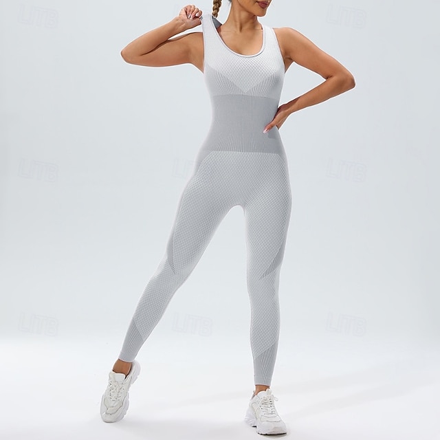  Dam Scrunch Yoga Romper Träningsjumpsuits Öppen rygg Färgblock Byxdress Sjöblå ArmyGreen Gymträning Hög midja Stretch Andningsfunktion Magkontroll Ärmlös Sport Sportkläder Smal