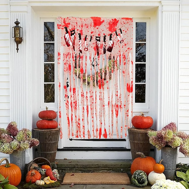  Decorazioni di Halloween, decorazioni per interni, striscioni con armi insanguinate di Halloween, ghirlande, tende per porte per decorazioni di feste di Halloween, decorazioni per il bagno di Halloween.