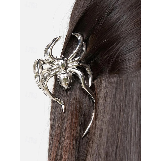  Women's Halloween Spider Hair Claw Clip – Alloy Gothic Hair Accessory with Creepy Spider Design for Costume Parties, Cosplay and Festive Occasions
