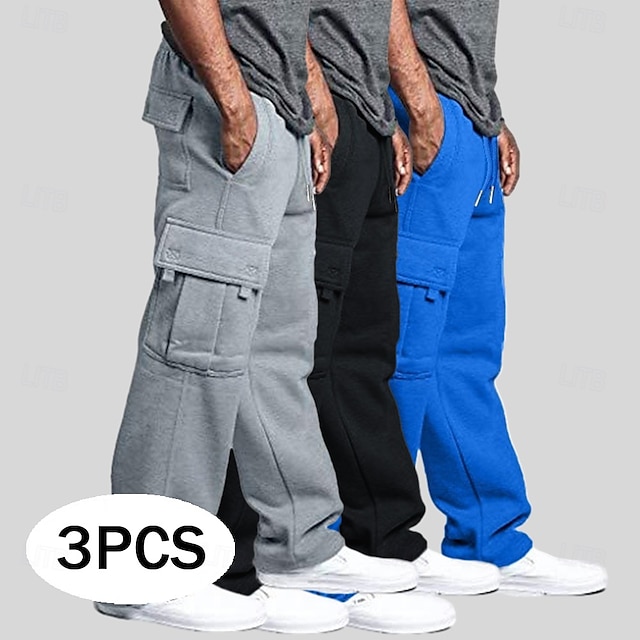  Herr Militärbyxor Fleecebyxor Joggingbyxor Joggare Långbyxor Elastisk midja Snörning Flera fickor Ensfärgat Vindtät Utomhus Knelängd Utomhus Ledigt Dagligen Mode Streetwear Svart + Vit + Ljusgr