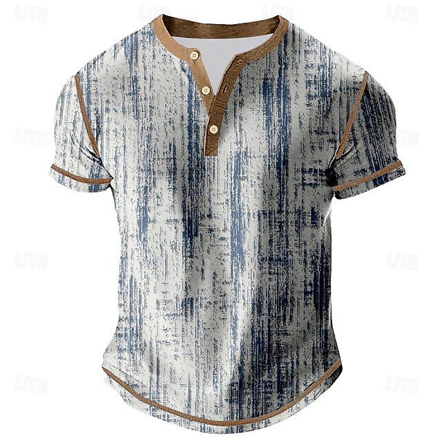 Men's Color Block Abstract Henley Shirt Tee Short Sleeve Vintage Fashion Designer Outdoor Casual Daily Spring &  Fall All Seasons Gray Henley Henley T-Shirt4