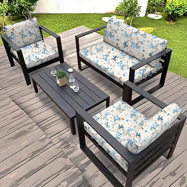 capa de almofada para assento externo para pátio com fio floral tingido em microfibra