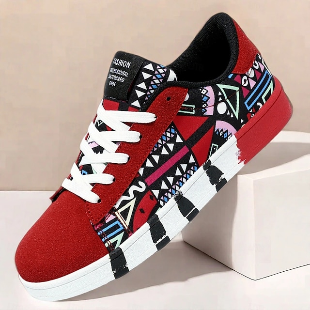  Men's Sneakers Walking Casual PU Leather Canvas Comfortable Slip Resistant Breathable Lace-up Black White Red Summer Spring